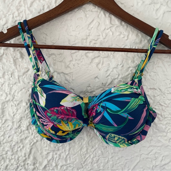 Bleu Rod Beattie Push-up Front Twist Tropical Bikini Swim Top Size 6 Navy - Picture 2 of 11